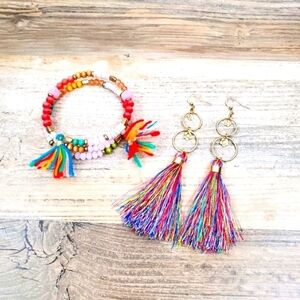 Boho earring and wrap beaded bracelet set